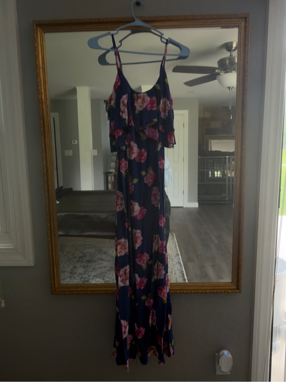 Forever 21 Navy Maxi Dress with Pink Floral Print